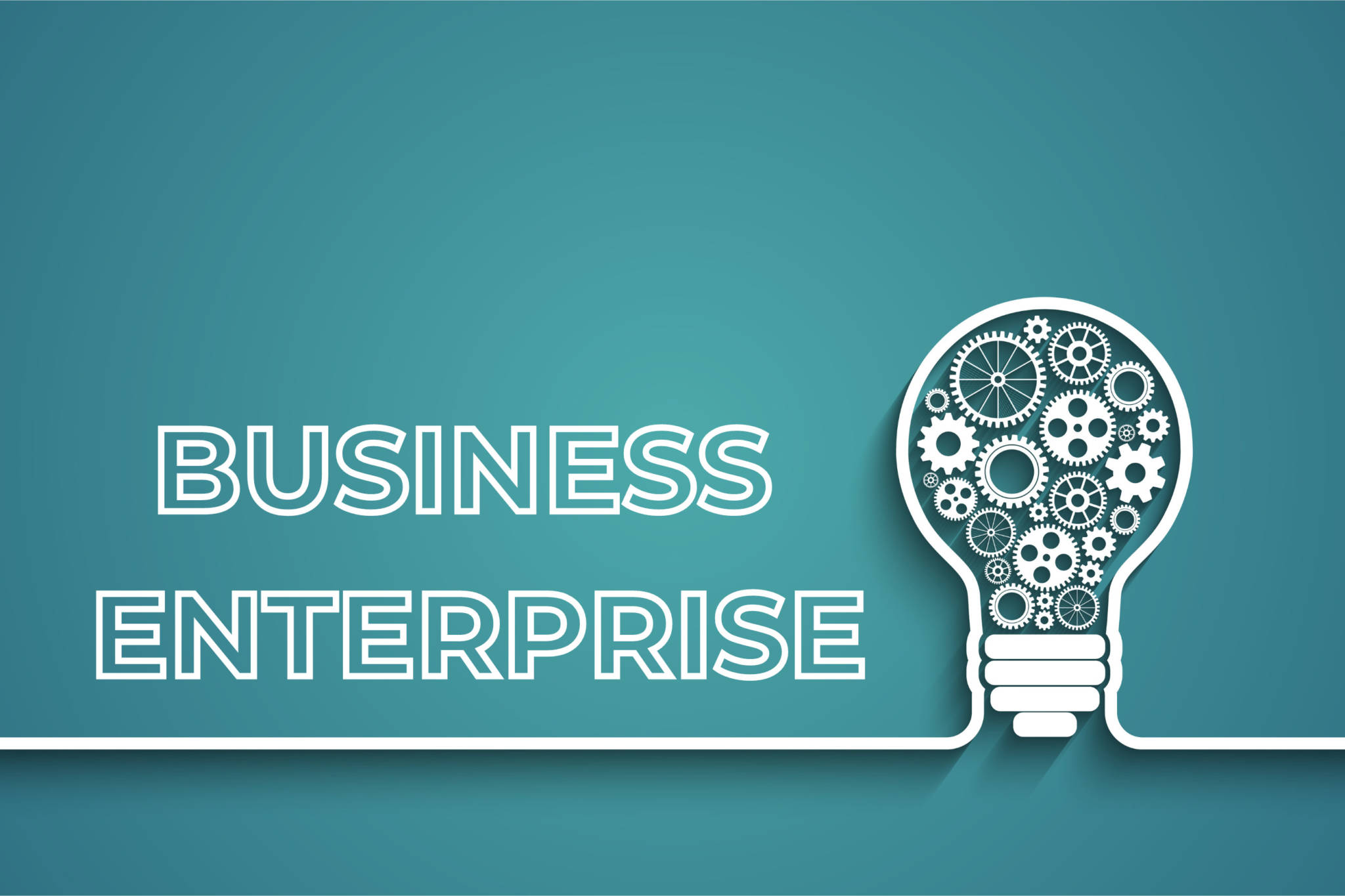 Promotional image featuring the title 'Business Enterprise' and a graphic of a lightbulb with cogs inside