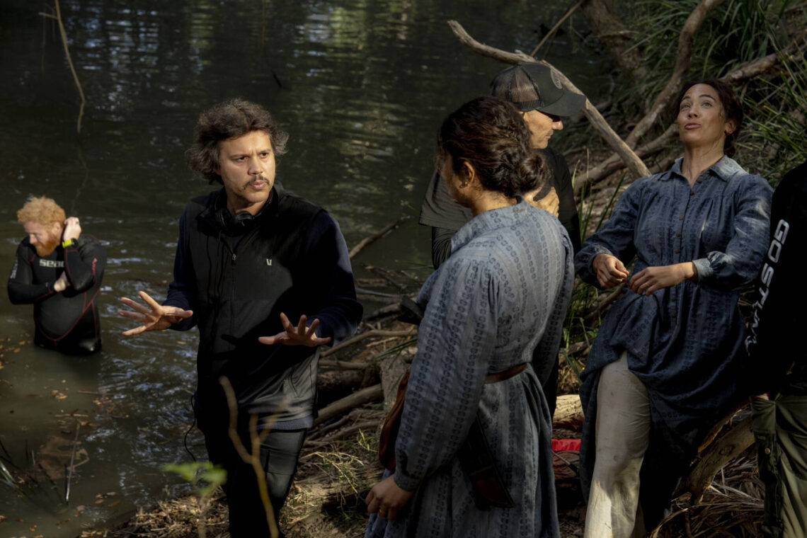 Director (Frank E Flowers) and Ercell (Priyanka Chopra Jonas) on the set of THE BLUFF.